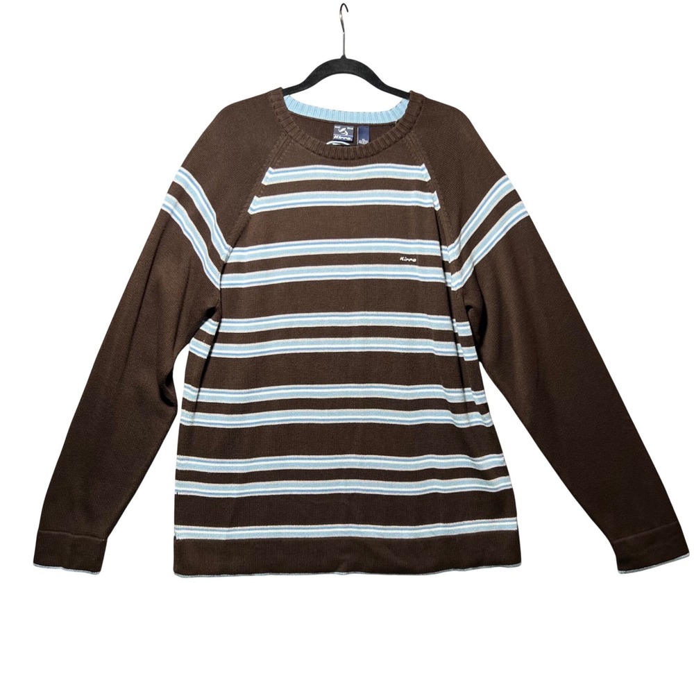Vintage Y2K Kirra Point Break Sweater Mens XL Brown Blue Striped Surf Skate